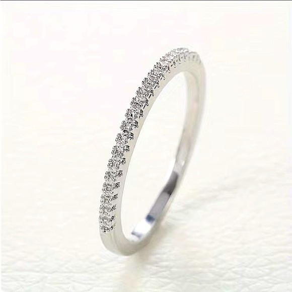 Sterling Silver Cubic Zircon Ring Minimalist, Dainty Diamond Stackable - Picture 4 of 4